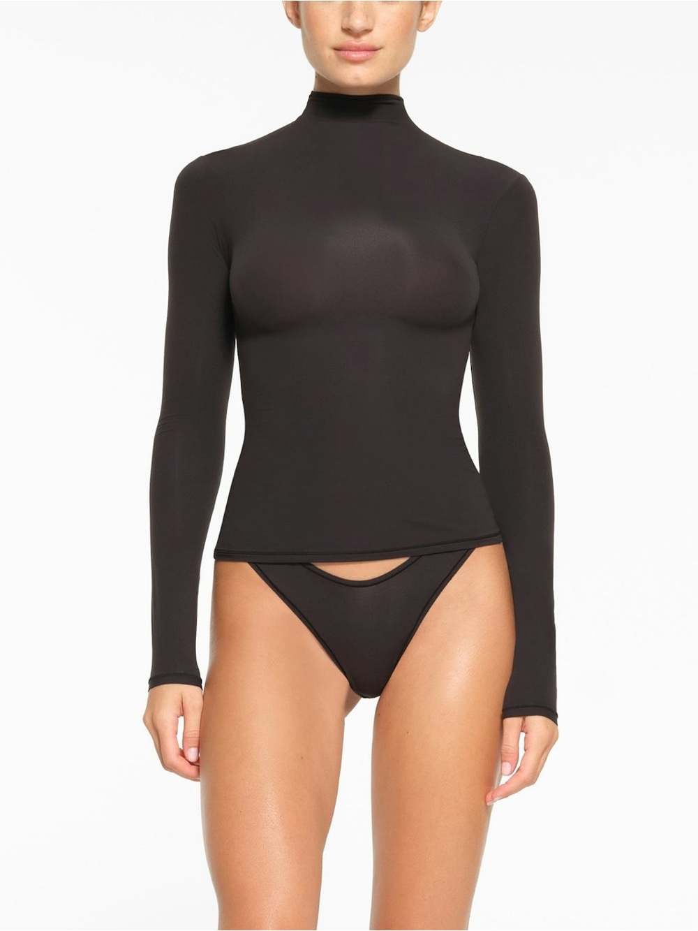 Skims Black Long-Sleeve Mock Neck Women's Top